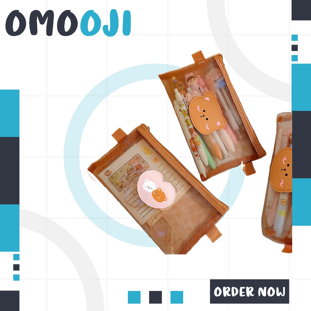 

Omooji - Tempat Pensil Zipper Coklat Motif Beruang Dompet Pensil Coklat Lucu Motif Bear Tempat Makeup Teddy Brown Model Jaring Transparan dan Multicolour Cute S093