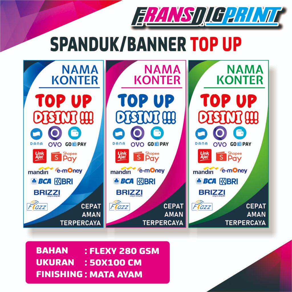 SPANDUK KONTER , SPANDUK TOP UP , BANNER TOP UP , SPANDUK KONTER TOP UP , BISA COD