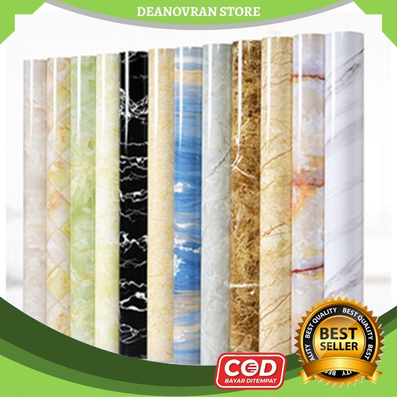 (B88)TERMURAH WALLPAPER MARMER 45CM X 10M/9M WALLSTICKER HITAM PUTIH COKLAT GOLD PINK GREEN CREAM MA