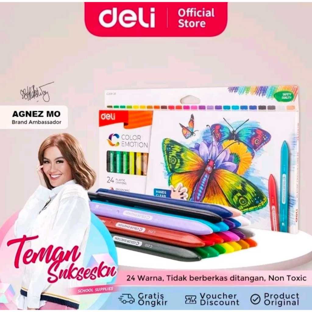 

DELI PLASTIC CRAYON / CRAYON PLASTIK 12/18/24 WARNA TRIANGULAR NON-TOXIC