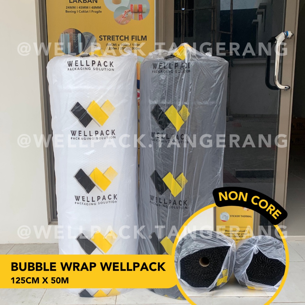 

12.12 HARGA GROSIR Bubble Wrap Roll Packing Non Core / Coreless / Tanpa Core - Hitam & Bening - 3kg / 2,7kg /2,4kg - merek Wellpack(WP setara MP GMP) 125 x 50m / 125cm x 50m murah