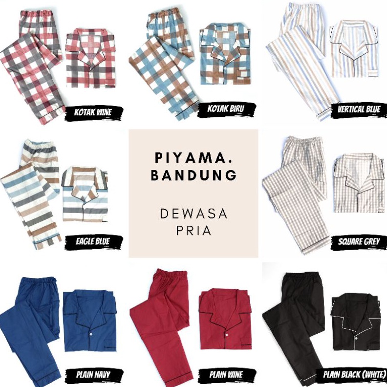MALL Baju tidur piyama PRIA cowok dewasa polos / kotak / garis bahan katun catra elegan 