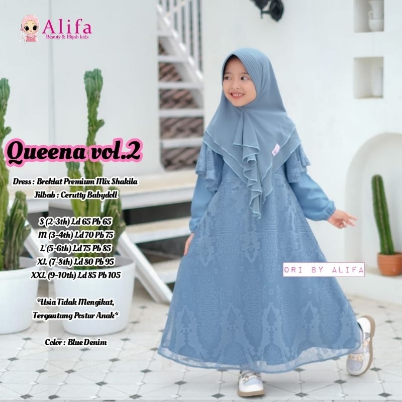 Alifa Kids Queena Dress  Kids / gamis anak perempuan usia 2-10 tahun queena dress set vol 2