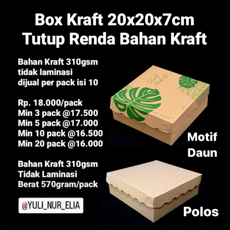 

Box Kraft 20x20x7cm Tutup Renda Dijual Per Pack Isi 10 lembar