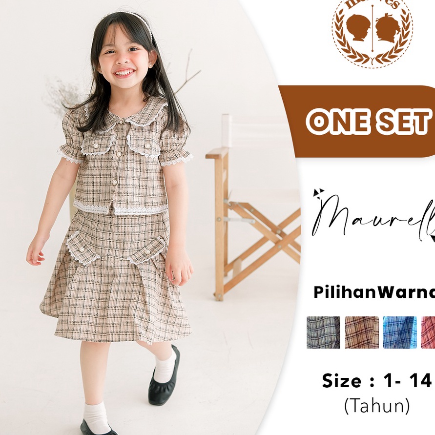 SKNW3450 TEBUS MURAH Setelan Dress One Set Baju Anak Perempuan Korean Style Bahan Tweed Wool Lengan 