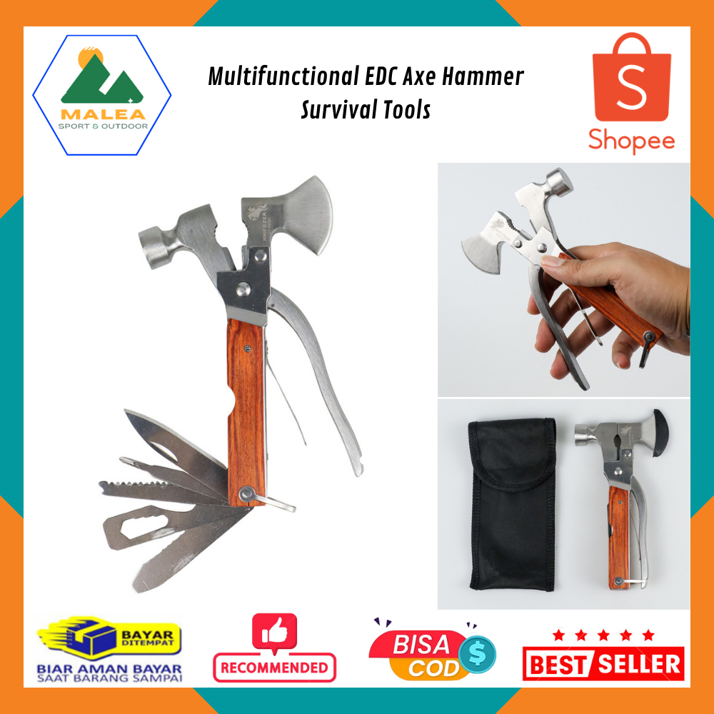 Multifunctional EDC Axe Hammer Survival Tools /  Palu Tang Kapak Multifungsi Kunci Gergaji Alat Komb