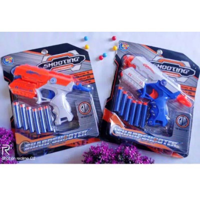 Mainan Pistol Tembakan Nerf Super Shooter Soft Gun Free Peluru Busa 6 pcs