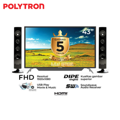 TV POLYTRON PLD 43TV1556 + SPKT0943 FULL HD DIGITAL CINEMAX TV LED 43 INCH