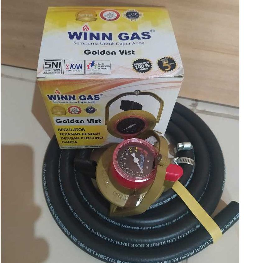 Regulator SUPERIOR PENGUNCI GANDA Golden Vist WINN GAS W 800 Selang gas LPG 500 PSI 3 Lapis DN