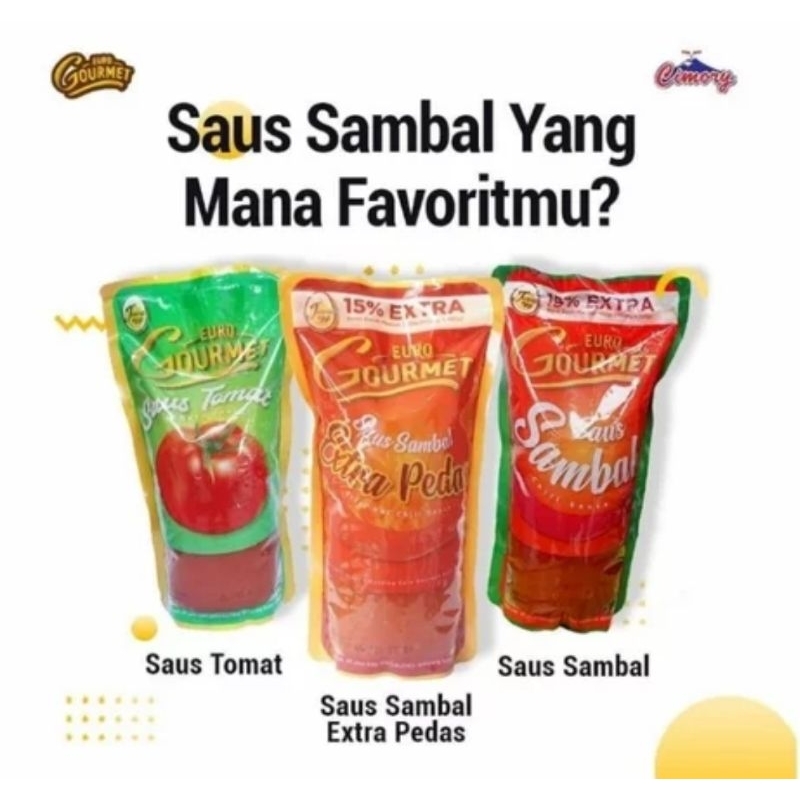 

Euro gourmet saus sambal, tomat, extra hot, saus keju