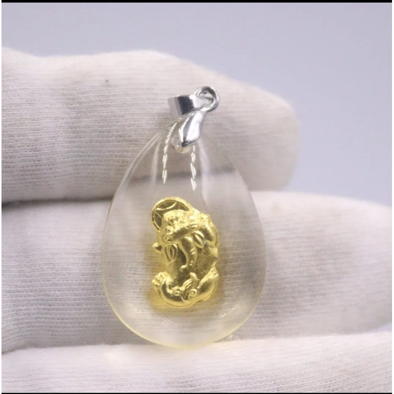 Liontin Golden Pixiu 24K Gold Foil Crystal