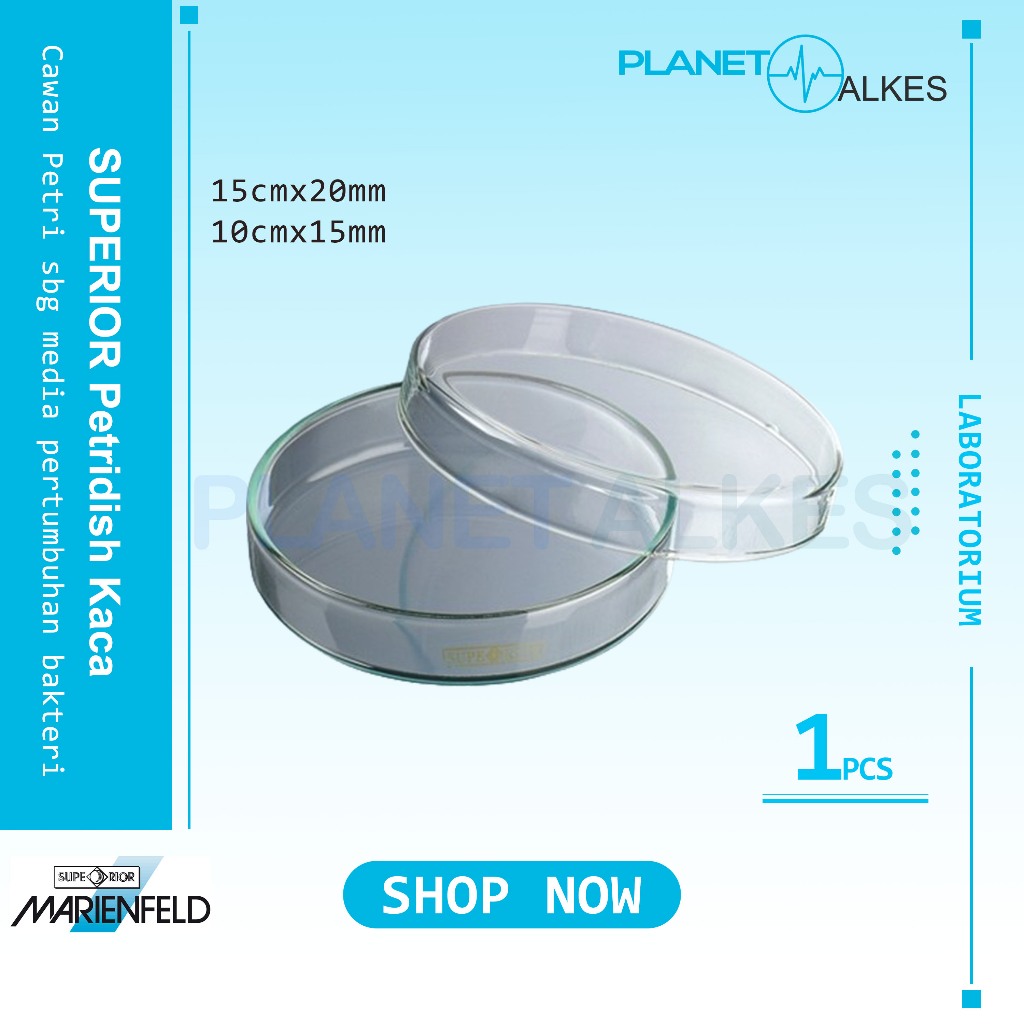 Petridish Kaca dia 10cmx15mm SUPERIOR Marienfeld Cawan Petri Glass  Laboratorium