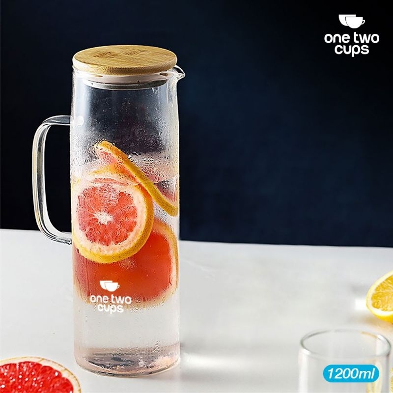 teko kaca pitcher teh chinese teapot glass bamboo lid 1200ml