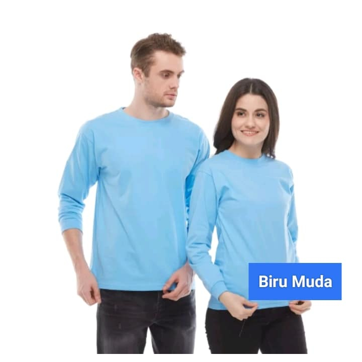 Kaos oblong lengan panjang Biru muda / biru langit polos - kaos polos lengan panjang warna biru muda