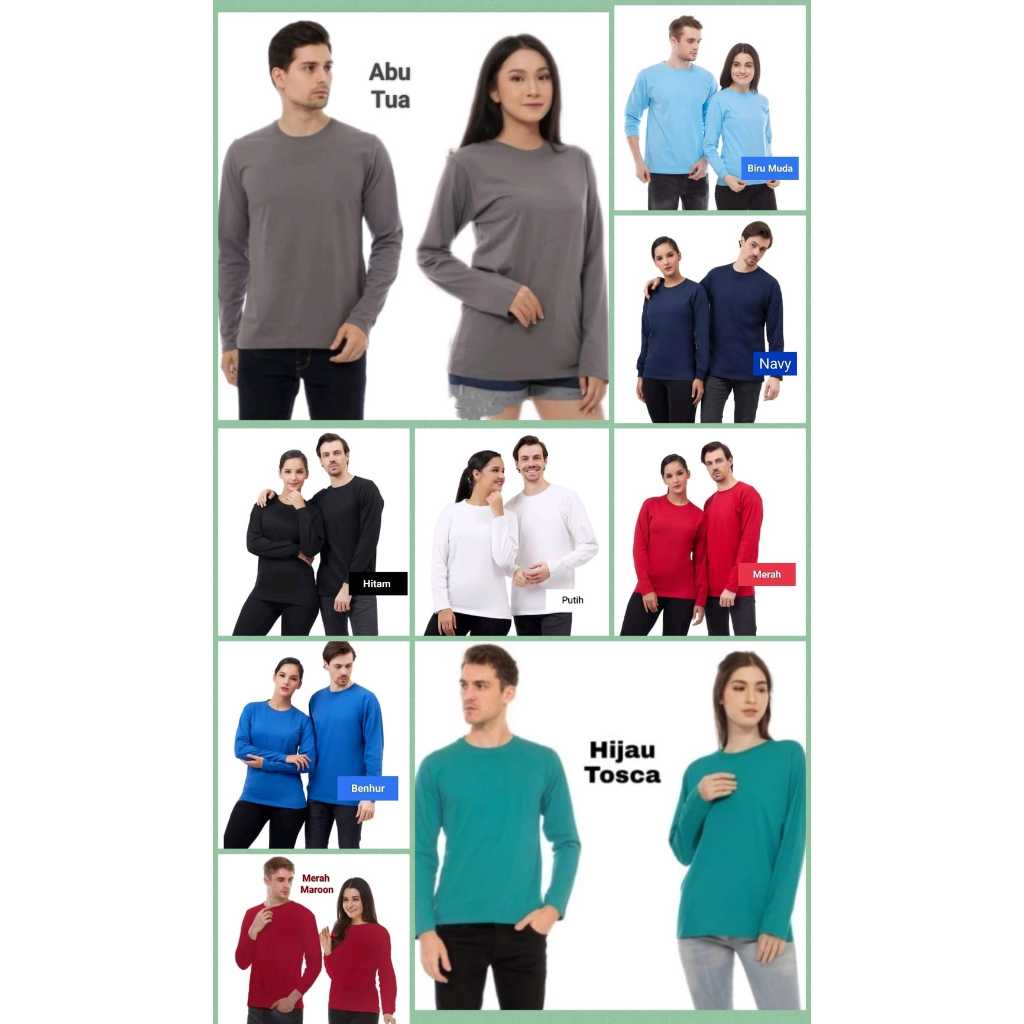 Kaos oblong polos panjang merah, putih, biru, hitam, abuabu, hijau tosca, kaos polos lengan panjang 
