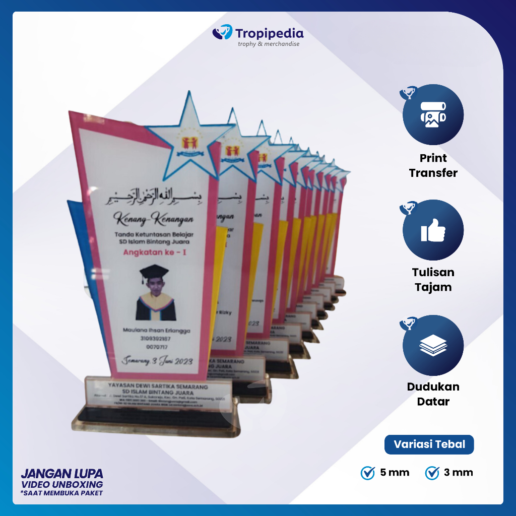 Plakat Akrilik Wisuda Custom Nama Logo Gambar Print Wisuda Sekolah Dudukan Datar Penghargaan Hadiah 