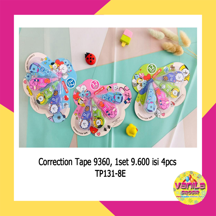 

(1 Set Isi 4Pcs) Correction Tape Tipe X BT21, tipe x kertas BTS, tipe x kertas Mini, Penghapus Bulpen
