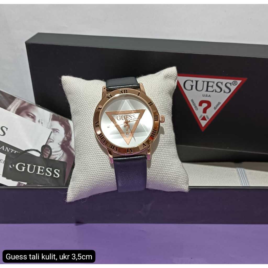 Promo - Jam Tangan Wanita Guess G3120Lv Tali Kulit Free Box Original & Baterai Cadangan