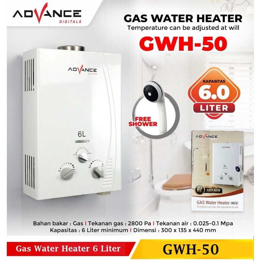 Advance Water Heater GWH-50 Pemanas Air Gas 6 Liter Garansi 1 tahun