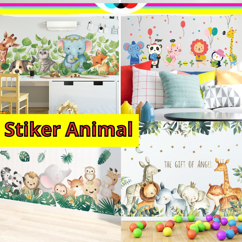 WALLSTICKER WALL STICKER STIKER DINDING MOTIF GAMBAR ANIMAL BINATANG HEWAN LUCU GAJAH PANDA JERAPAH 