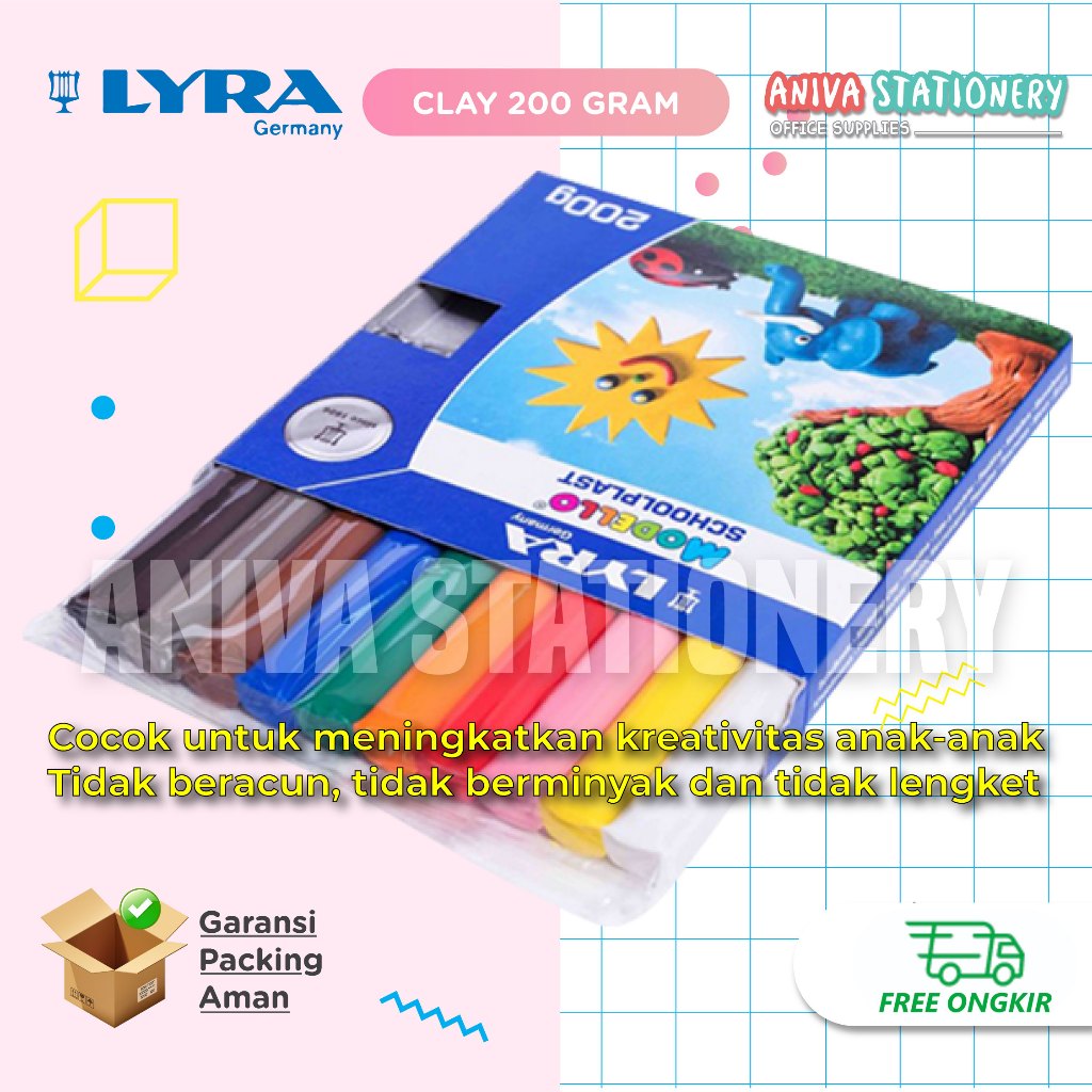LYRA MODELLING CLAY SCHOOLPLAST PLASTICINE PLASTISIN 1 SET 10 WARNA