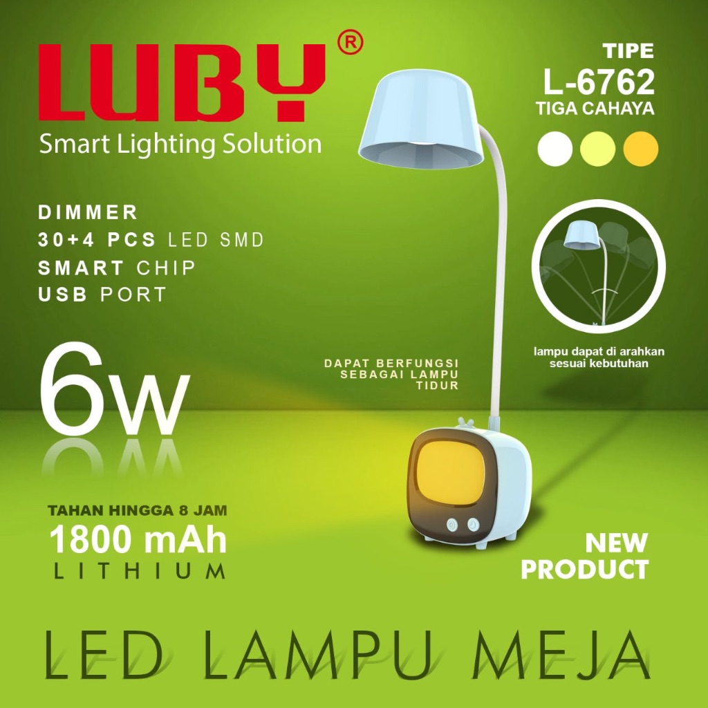 Lampu Meja Belajar Luby  Lampu Tidur L-6762 30 LED + 4 LED