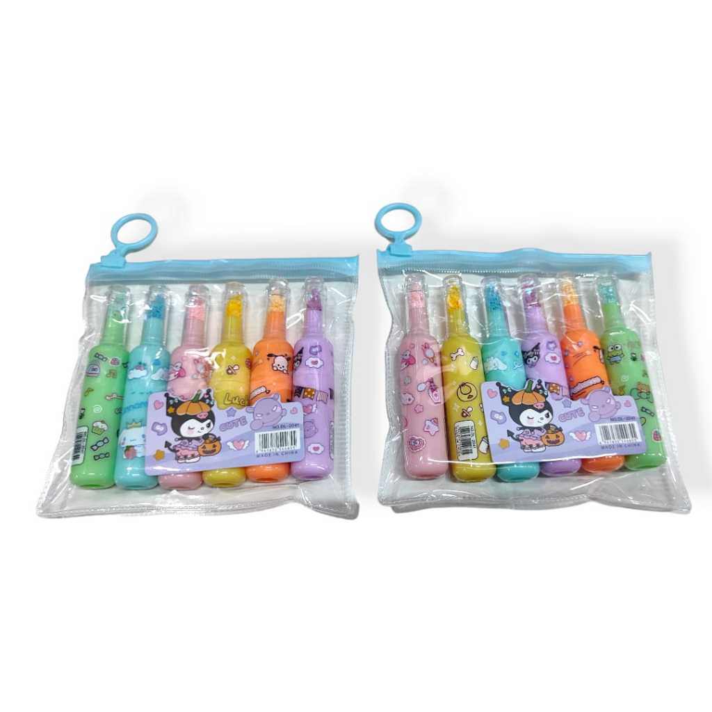 

6 pcs Highlighter Botol Motif Sanrio Glitter / stabilo motif sanrio isi 6 warna. DL-2041