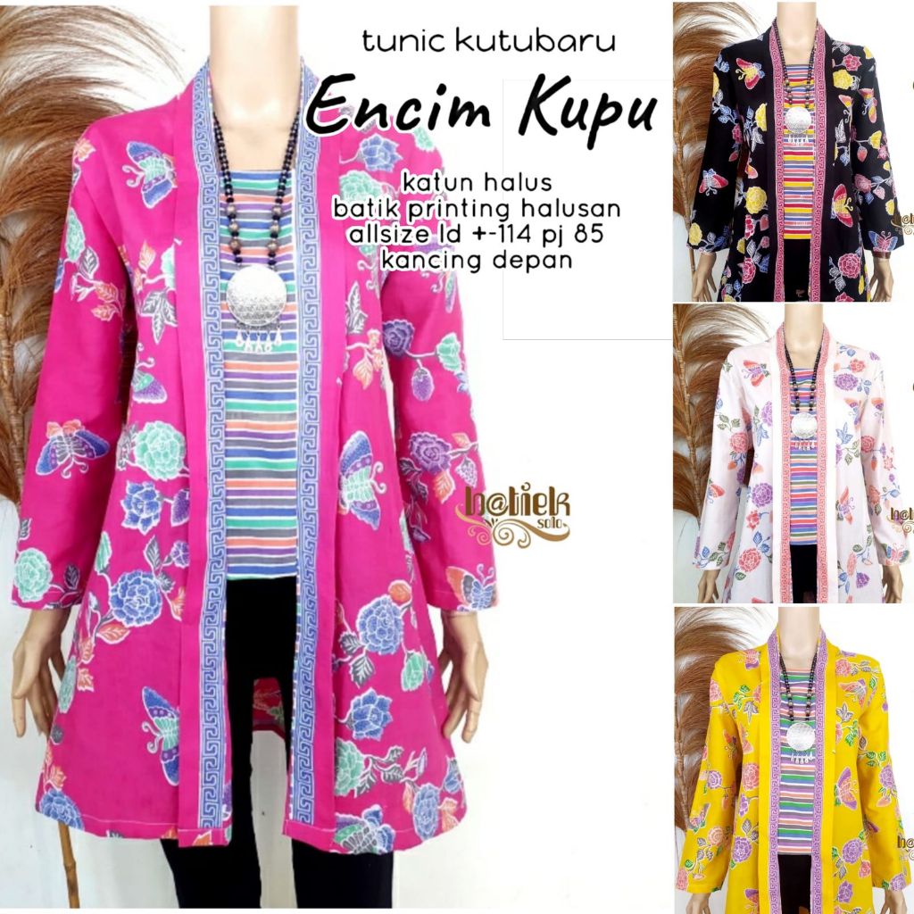 PREMIUM - Kutubaru Tunik ENCIM KUPU Atasan Batik Panjang Lawasan Kombinasi Motif Warna Cerah Seragam