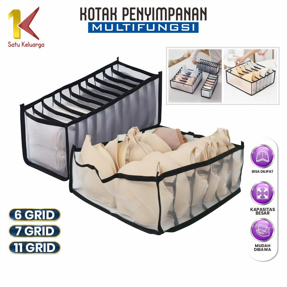 Satu Keluarga Kotak Penyimpanan Pakaian Dalam Kaos Kaki 7 Grid C975 Kotak Bra Celana Dalam Multifung