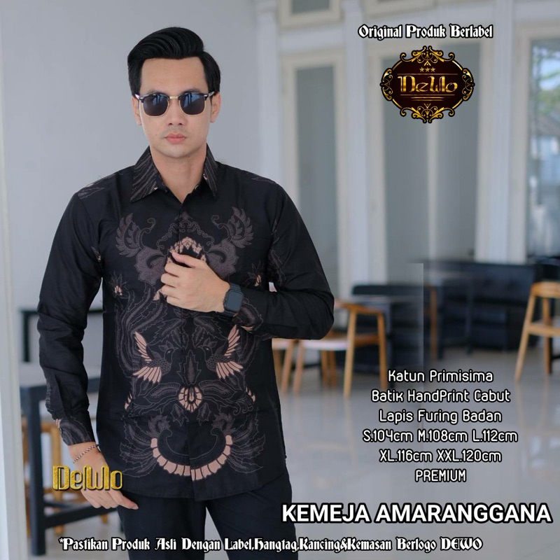 Kemeja batik pria lengan panjang lapis furing hem batik ori dewo
