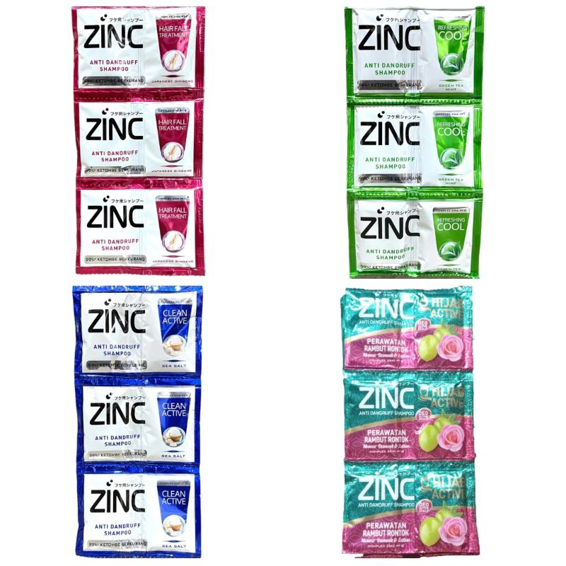 Zinc Shampoo / Zink Renteng (Isi 12sachet @10ml) Shampo Renceng Hijab Active, Hair Fall, Cool, Clean