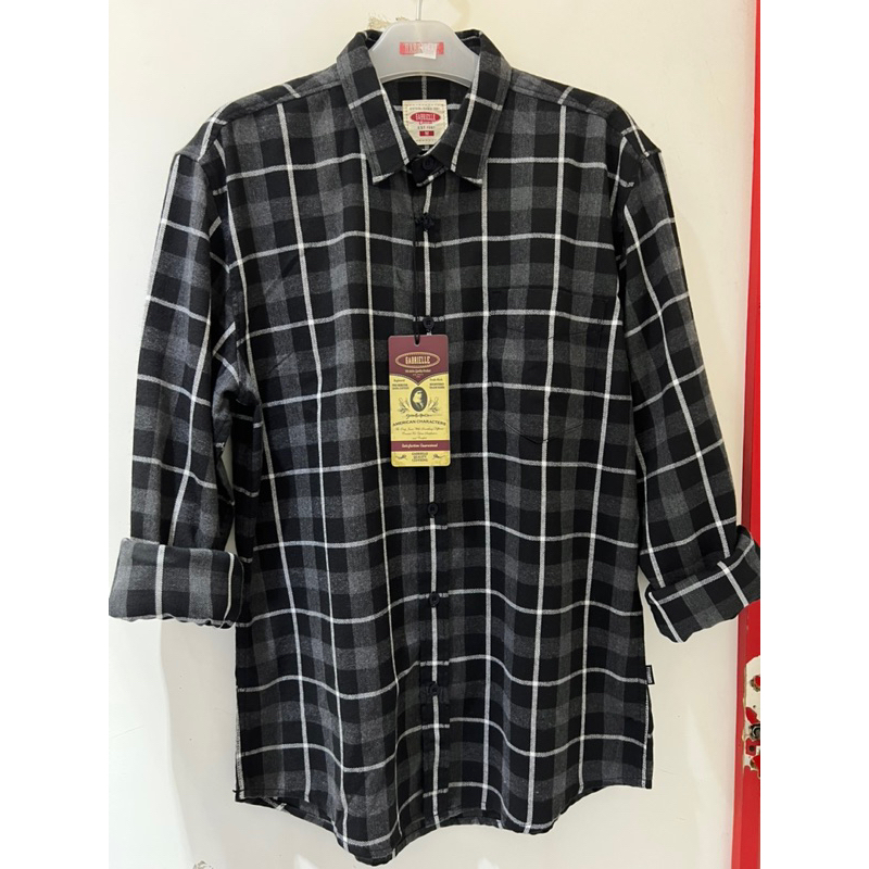 Gabrielle Original Men's , Kemeja Pria Kotak Lengan Panjang , Abu-Abu