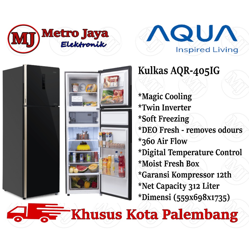 Kulkas 2 pintu AQUA AQR 405 IG Inverter MAGIC Cooling Plus