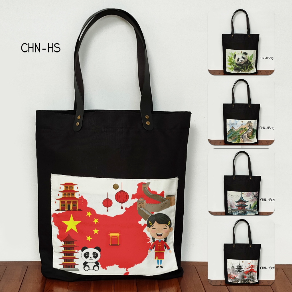 Totebag Canvas Hitam Souvenir China Tas Kanvas Oleh Oleh China