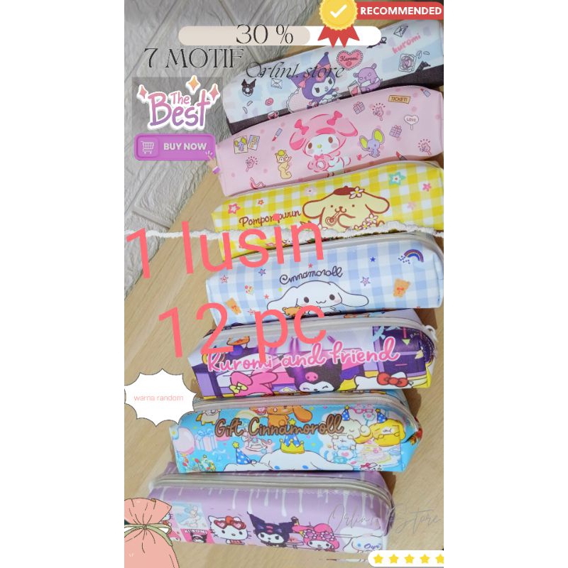 

tempat pensil grosir 1 lusin motif anak sanrio , mixue, labubu