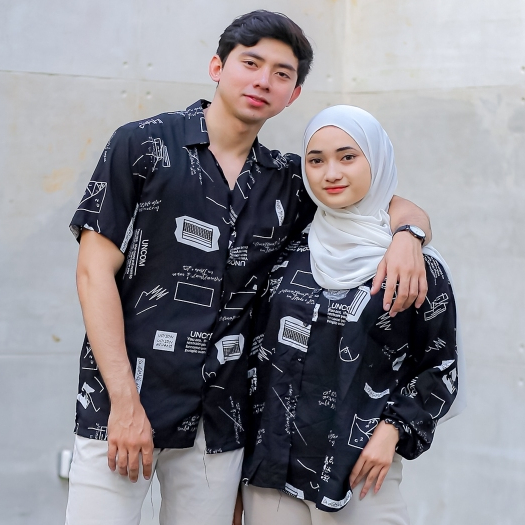 Baju Kemeja Couple Pasangan Remaja Kekinian Casual Motif Full Print Terbaru