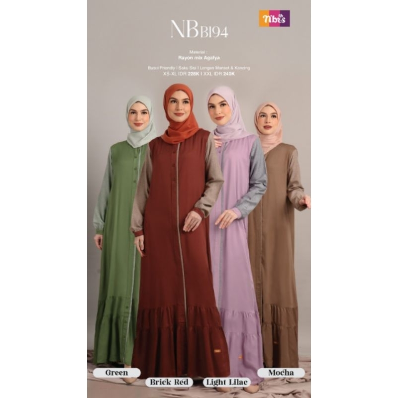 Gamis Nibras Terbaru NB B194 (Brick Red, Green, Light Lilac, Mocha)
