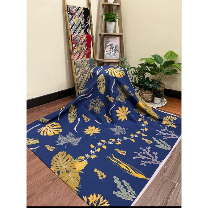 Kain Katun ecoprint Biru Batik Solo