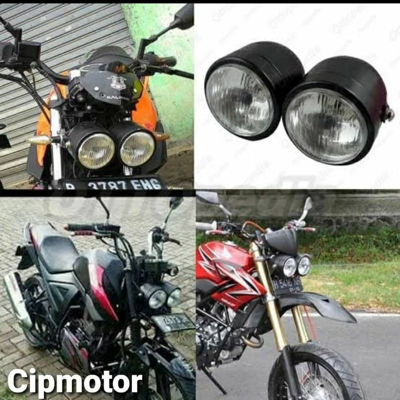 Reflektor lampu bulat Double classic cafe Racer scorpion Harley twin vixion tiger CB verza