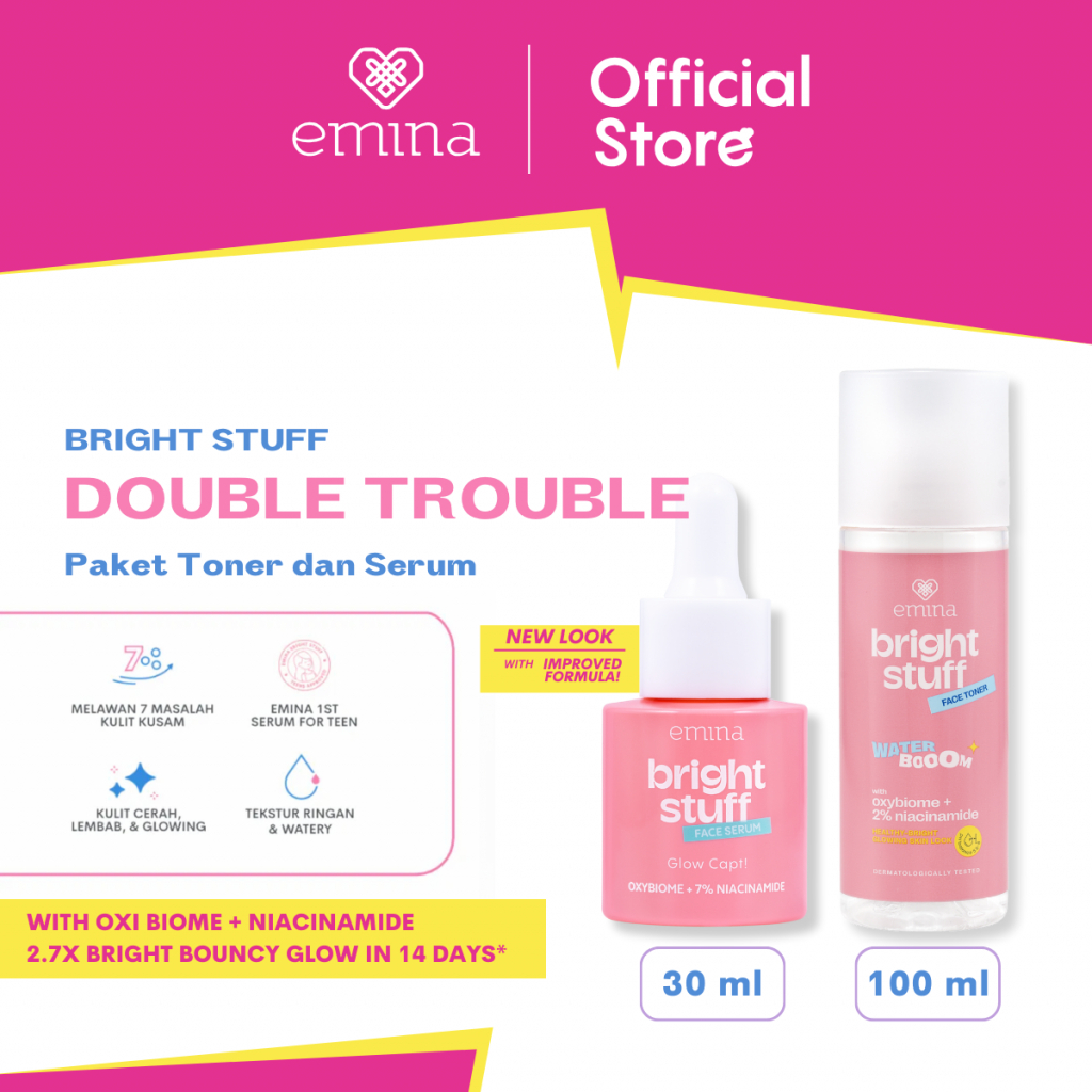 Emina Bright Stuff Double Trouble Package - Paket Perawatan Toner dan Serum Mencerahkan
