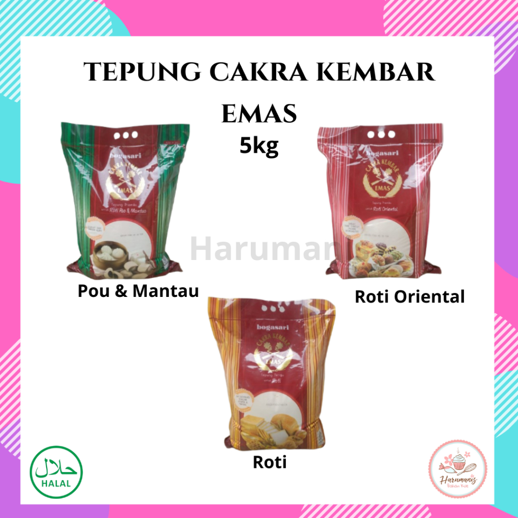 

Tepung Cakra Kembar Emas Roti Oriental / Bapao Pao Mantao / Roti 5kg