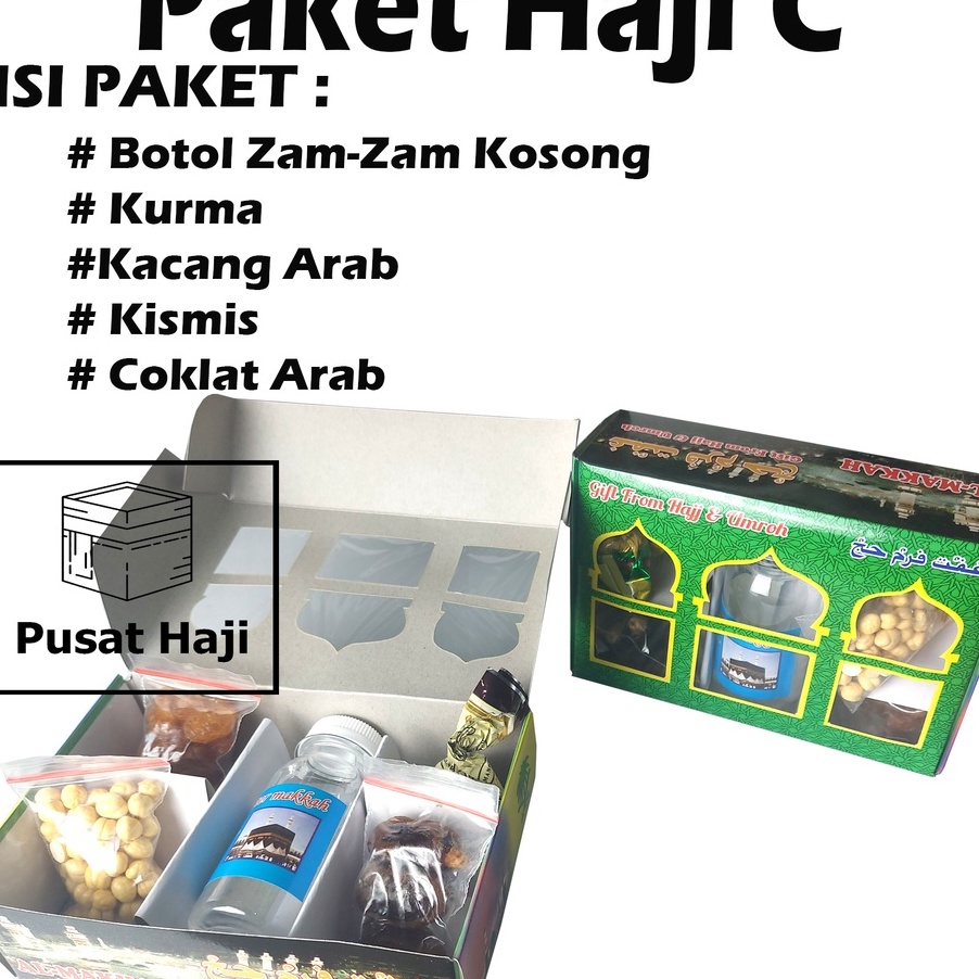 

TIPE FJA344 Souvenir Paket Haji HEMAT Oleh-Oleh Haji dan Umroh 5in1 Murah Lengkap Botol Zam Zam + Kurma + Kacang Arab + Coklat Arab + Kismis