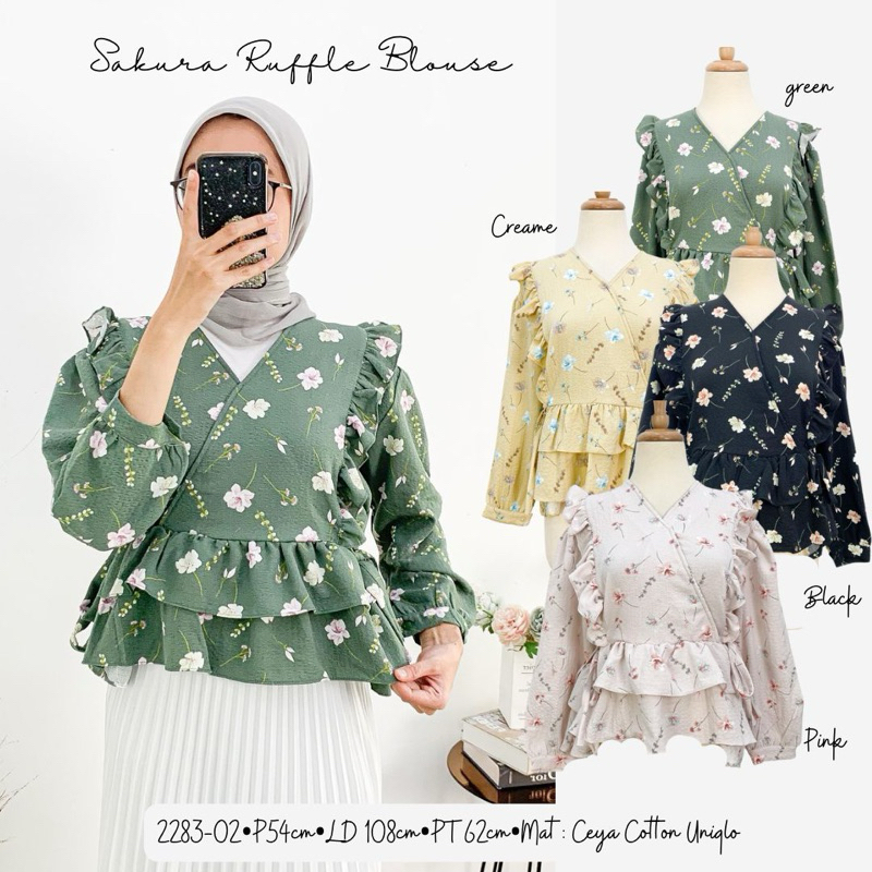 Blouse bunga sakura ruffle