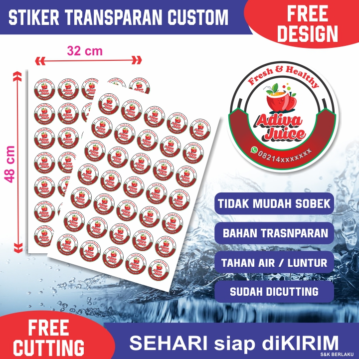 

Cetak Stiker Custom Transparan Vinyl Waterproof Anti Air Logo Print Sticker Olshop Jualan Makanan dan minuman Free Design