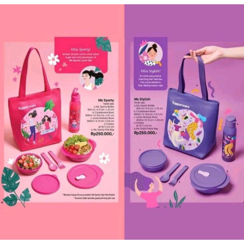 Tas Set Bekal Merah Muda dan Ungu Wanita Tupperware Ms Sporty