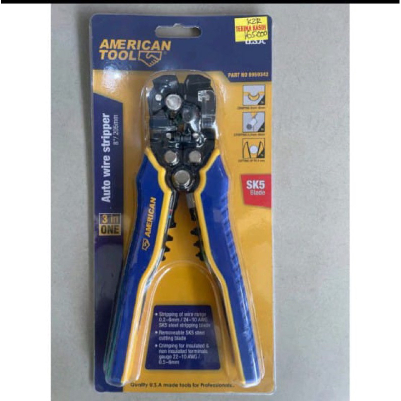 Tang kupas kabel american tools automatic 3 in one 8" / auto wire stripper american tools/tang kupas