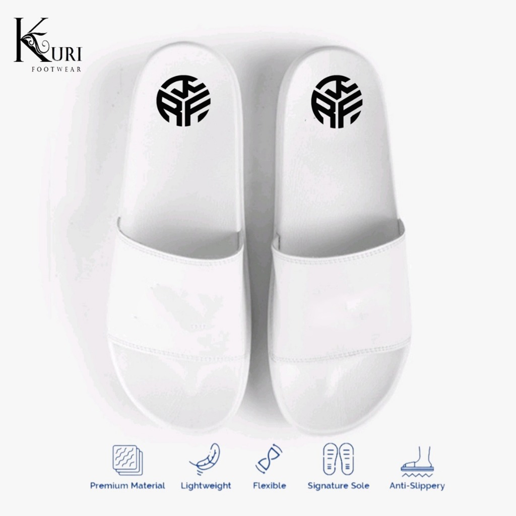 KRF Putih Polos- | Sandals Slipper | Sandal Selop | Sandal Slide | Sanda Pria Wanita