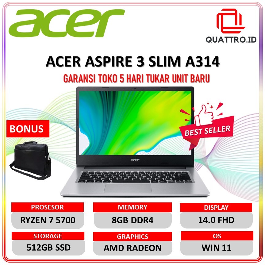 Laptop Acer Aspire 3 A314 Ryzen 7 5700 8GB 512SSD Win11 14.0 FUll HD