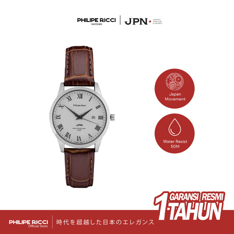 PhiLipe Ricci JPN Jam Tangan Wanita 100% Original Japan Movement Anti Air Quartz Diameter Kecil Strap Kulit Garansi Resmi Anti Karat 6244W Water Resist 5 Atm Free Set Box Premium