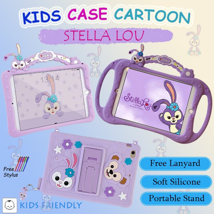 ( FREE STRAP TALI ) iPad 5 6 7 8 9 9.7 10.2 Cartoon Case Stella Lou Softcase Handle Grip Portable St